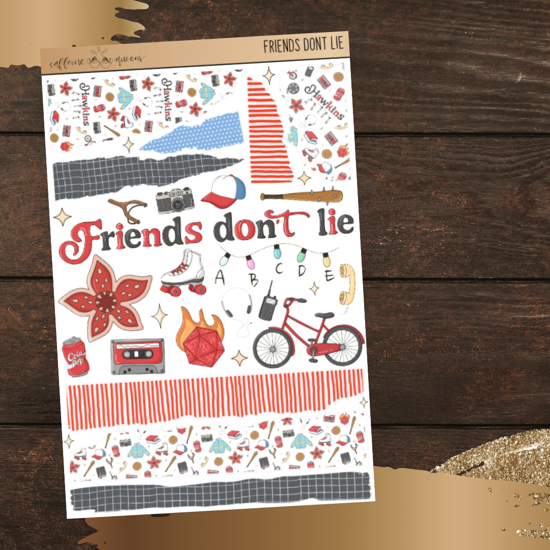 5x7" sheet of stickers featuring torn edges and pop culture deco on a wooden background.