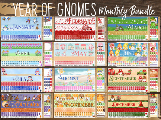 Year of GNOMES Monthlies Bundle | Vertical Monthly